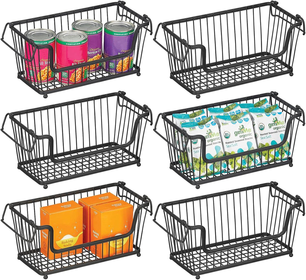 White 6 Pack Stackable Metal Wire Storage Basket with Handles Z52510