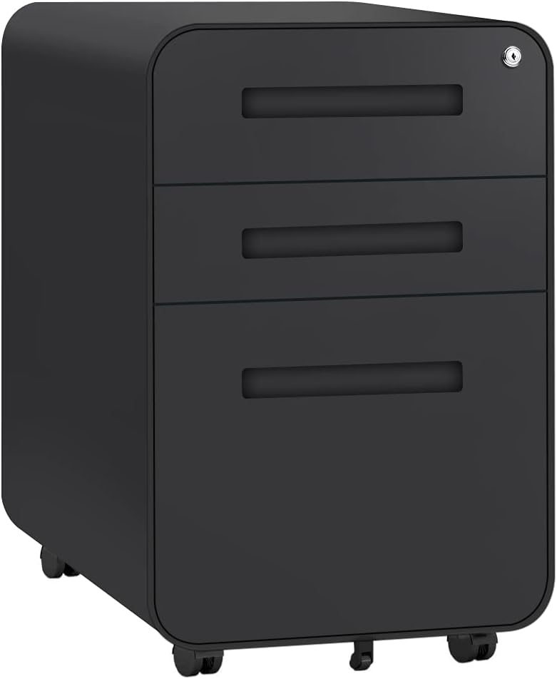 Pink 3 Drawer Rolling File Cabinet with Lock and Wheels, Metal Steel Frame L174