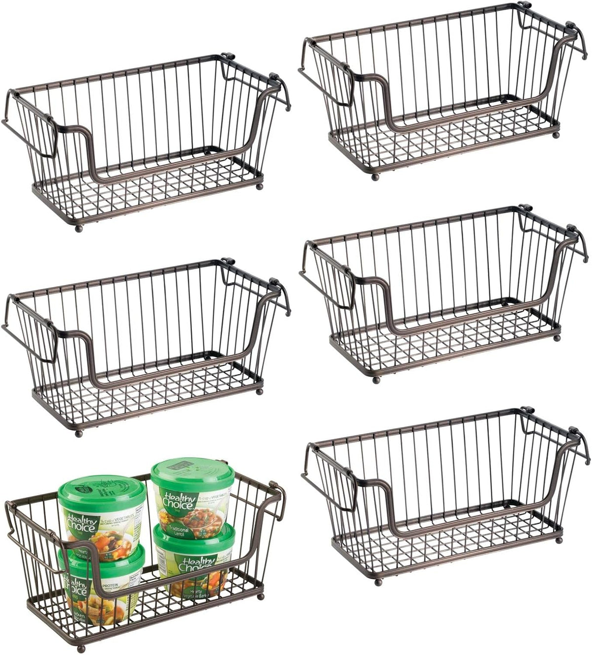 White 6 Pack Stackable Metal Wire Storage Basket with Handles Z52510