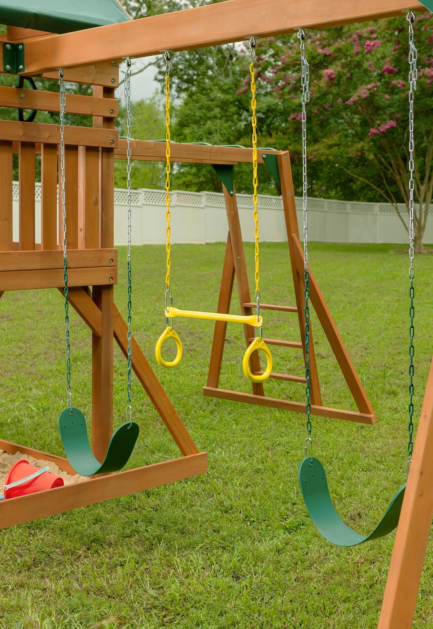 Wooden Swing Sets with Tarp Roof & Green Slide Z373
