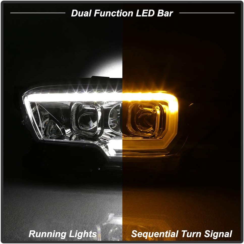 Chrome LED Sequential Signal DRL Headlamps for 2016-2018 Toyota Tacoma SR M355514