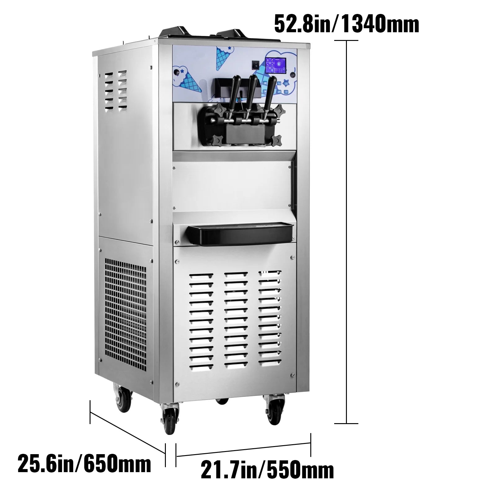 Commercial Ice Cream Maker 2500W with Two 12L Hoppers Soft Serve Machine with 3 Flavors Compressor LCD Panel G78419
