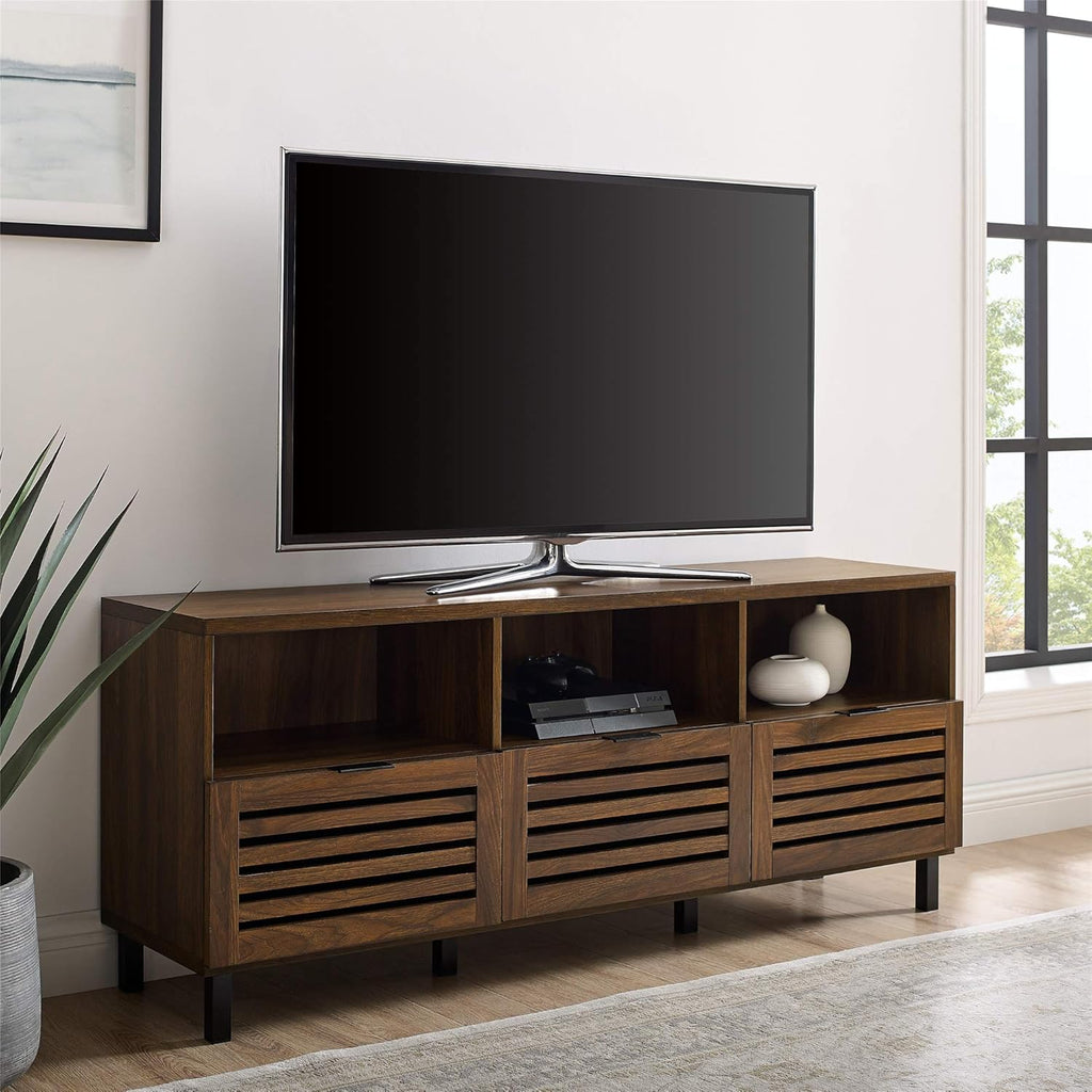Slatted Wood TV Stand, 70 Inch, Slate Grey S542410