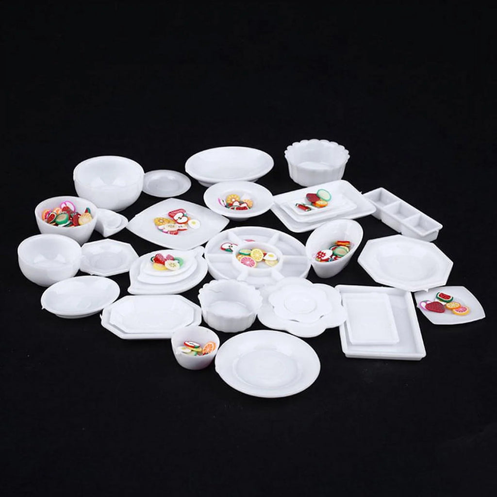 33 Pcs Dollhouse Miniature Tableware Plastic Plate Toys Set Z7741