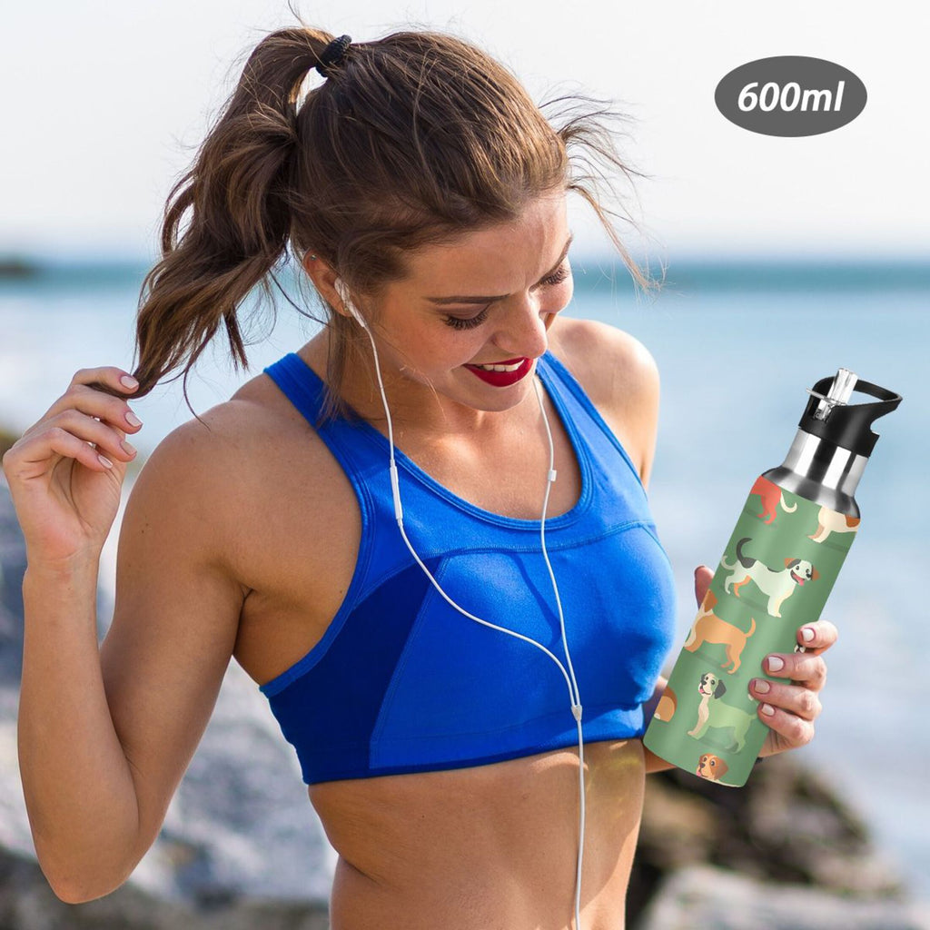 Green Insulated Stainless Steel Water Bottle with Straw Lid 20 oz R54354