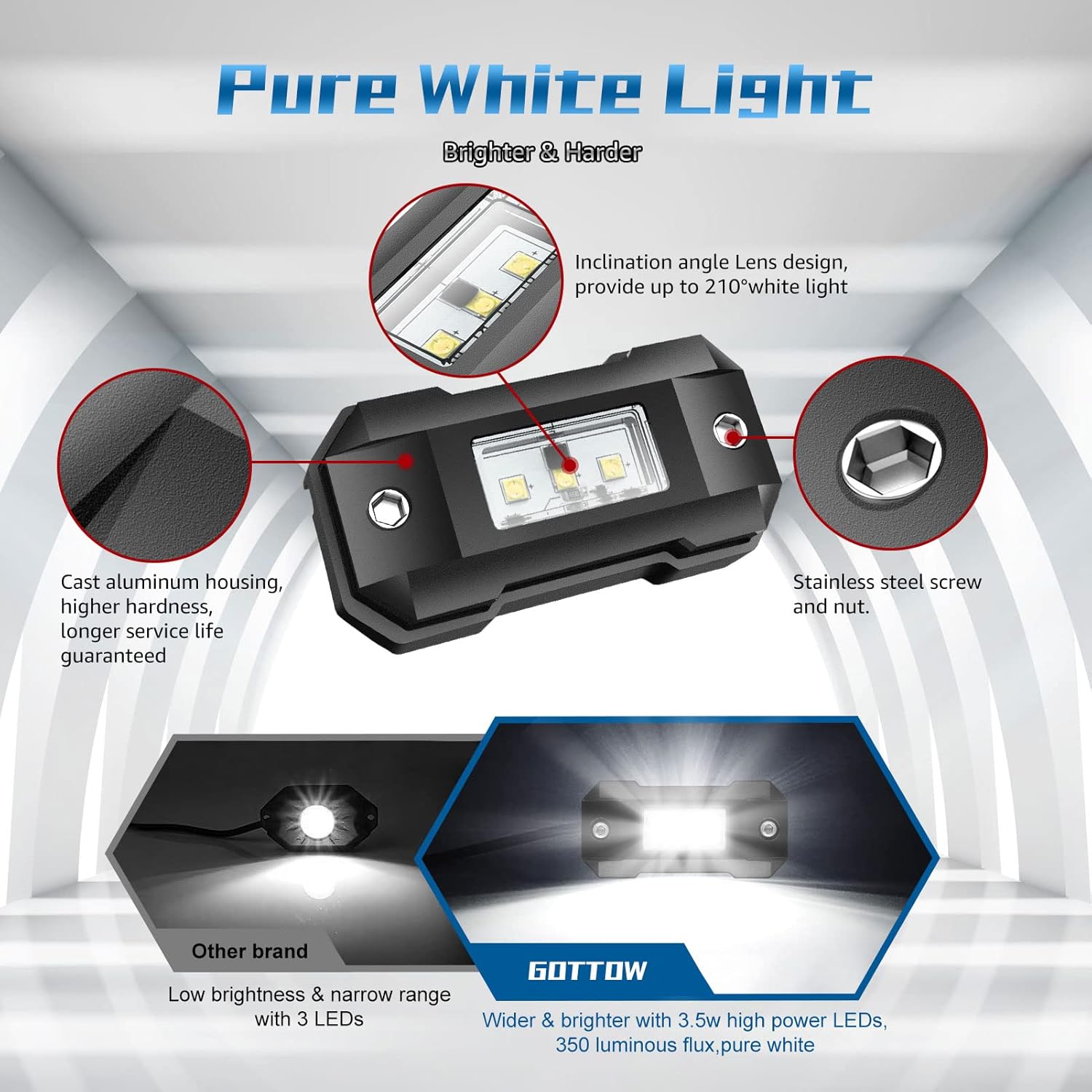 White 16 Pod Waterproof LED Rock Lights for Car Truck SUV Offroad Boat ATV UTV W83045