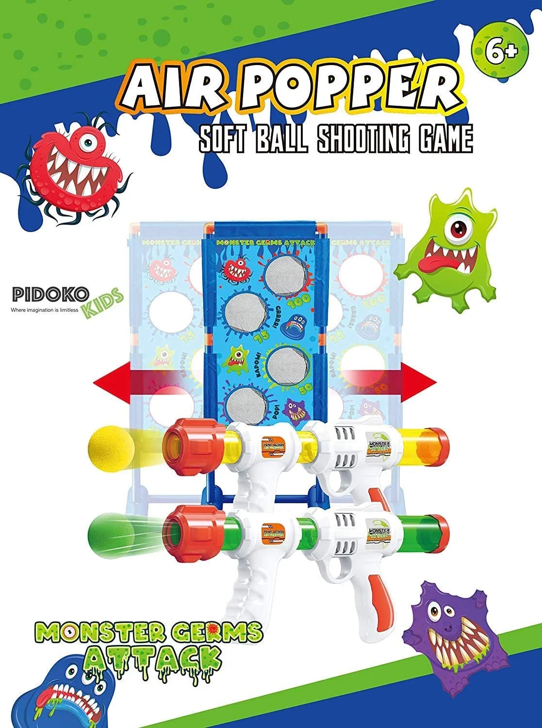 2 Pack Foam Ball Air Popper Guns with Moving Targets J651