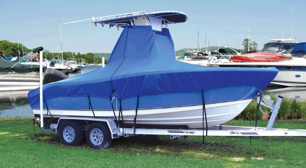 22 x 102 Boat Cover with Fixed T-Tops and Bow Rails P531