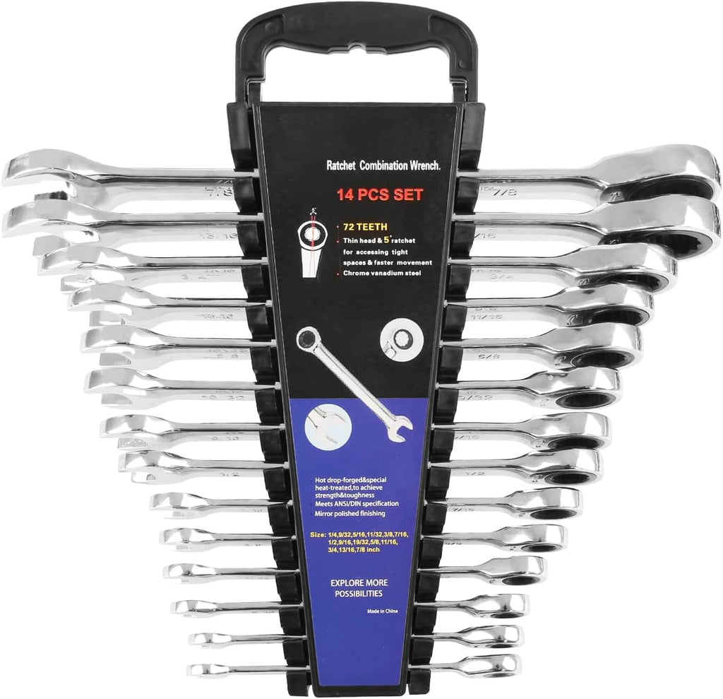 14-Piece Ratcheting Combination Wrench Set, Chrome Vanadium Steel Z9016
