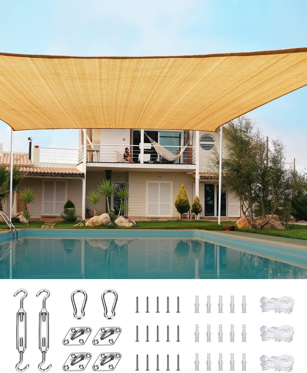 20X16FT 185G HDPE Rectangle Sun Shade Sail Canopy (Brown) Q858267