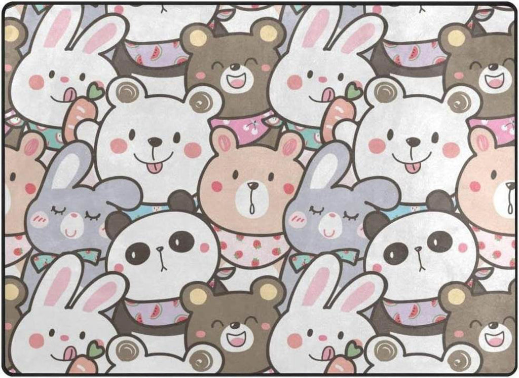 Panda and Bunny Illustration Design Area Rug, 80"x 58" Washable Non Slip Soft Carpet S251739