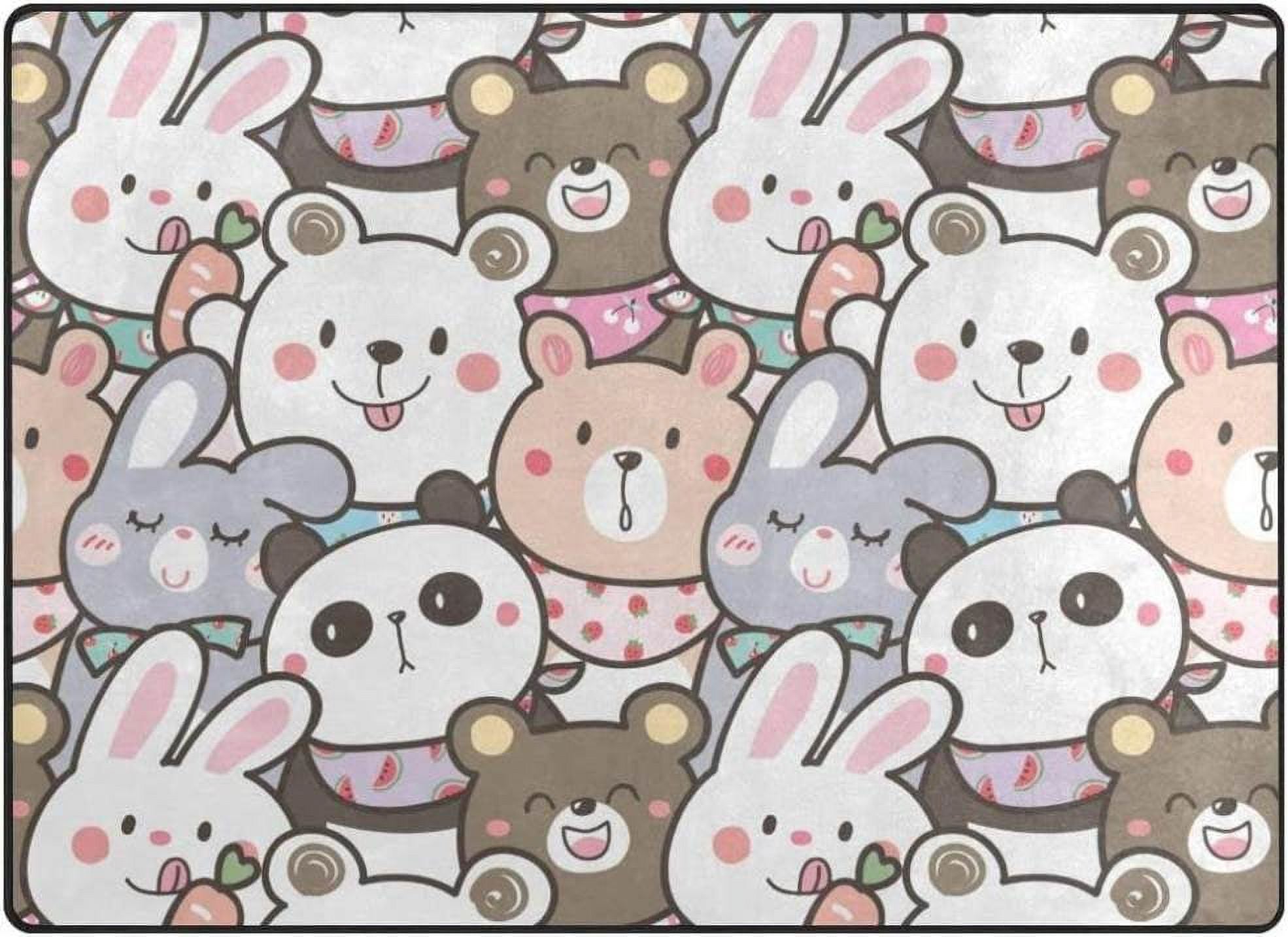 Panda and Bunny Illustration Design Area Rug, 80"x 58" Washable Non Slip Soft Carpet S251739