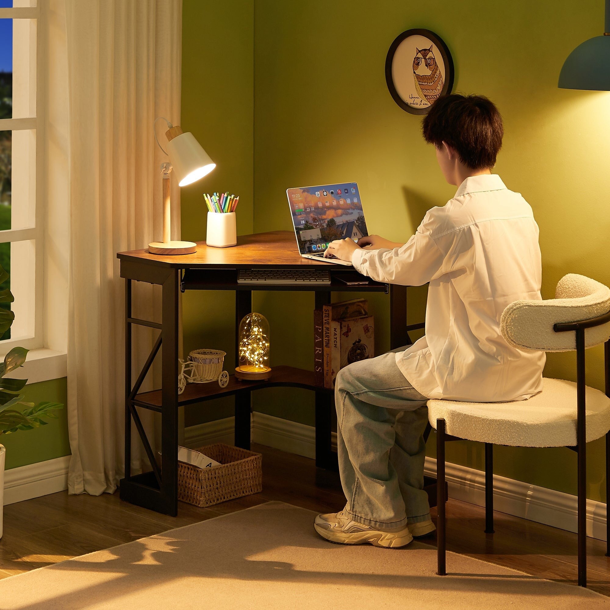 Corner Computer Desk with Keyboard Tray Dark Brown K6171