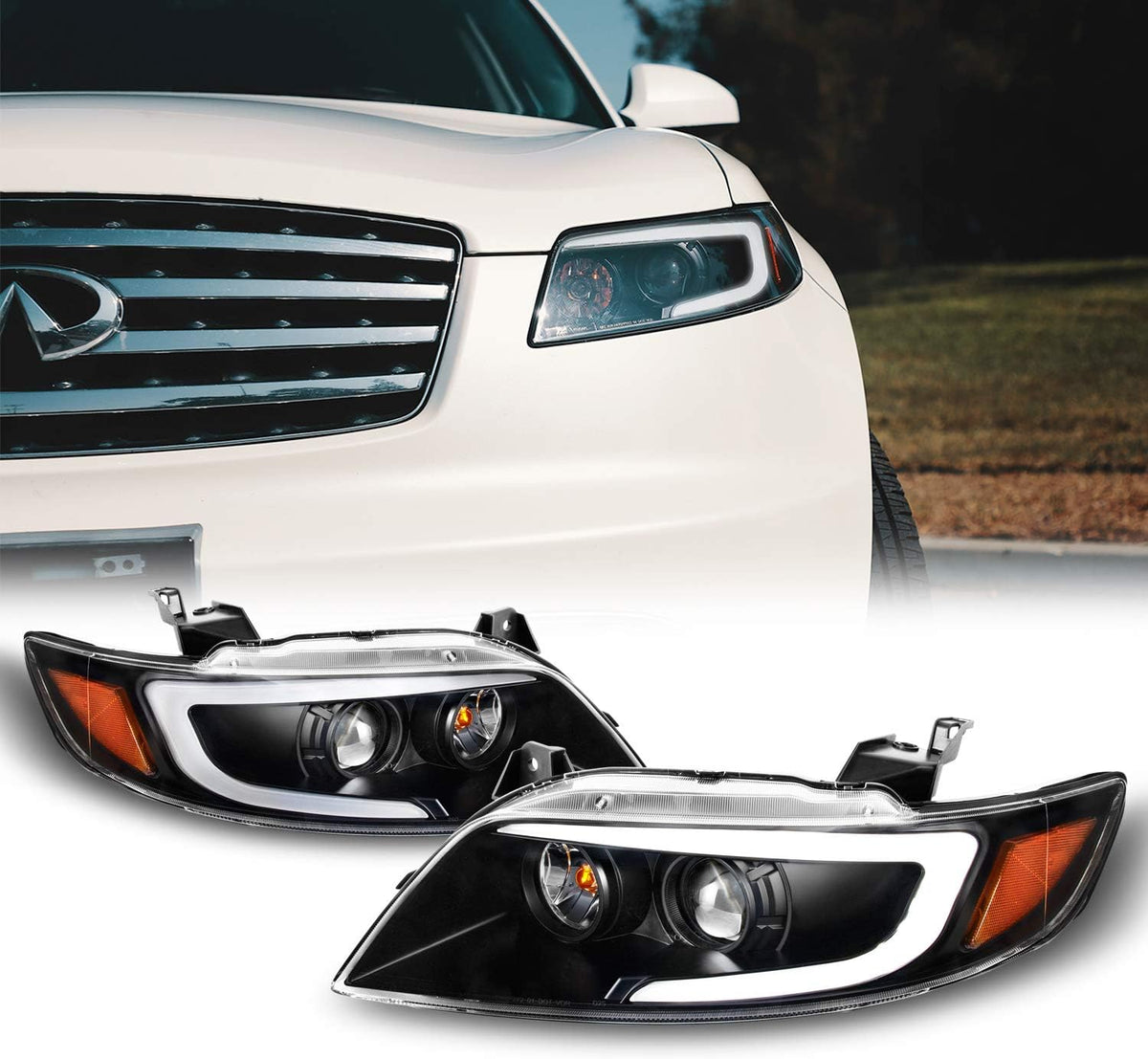 Black LED DRL Switchback Turn Signal Projector Headlights U925306