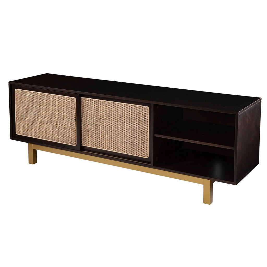 Sliding Door Media Stand Brown Gold Natural Y77841
