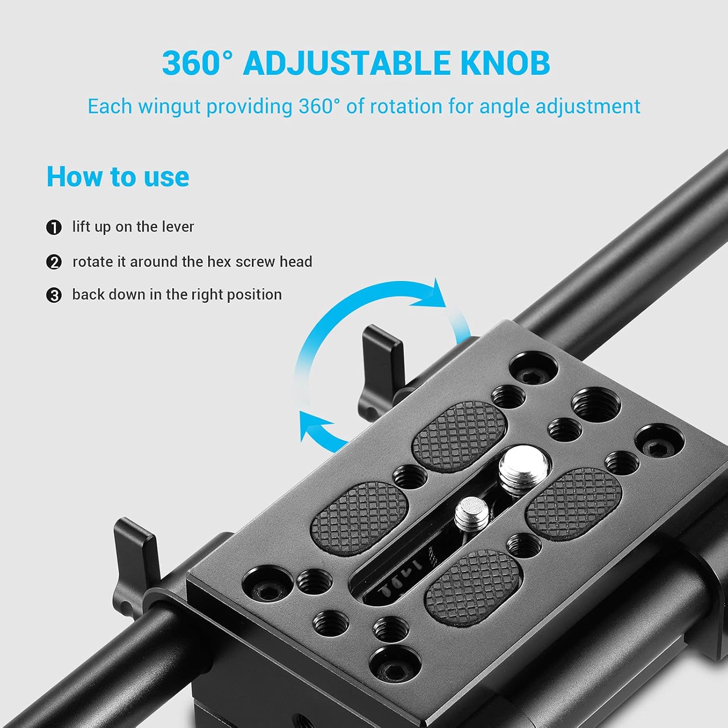 Camera Tripod Mounting Baseplate with 15mm Rod Clamp Rail Block Z7872