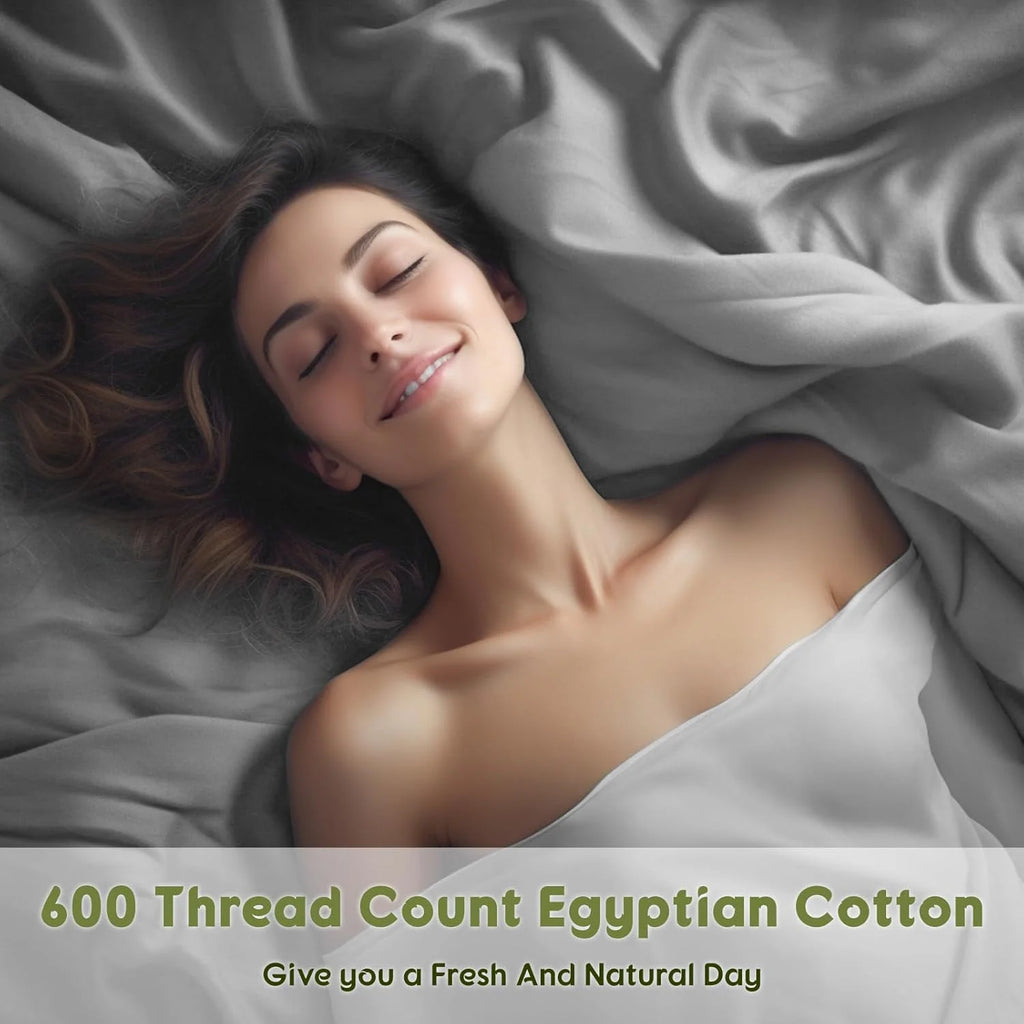 King Size 600 Thread Count Cotton Bed Sheet Set 4 PC Grey J7646