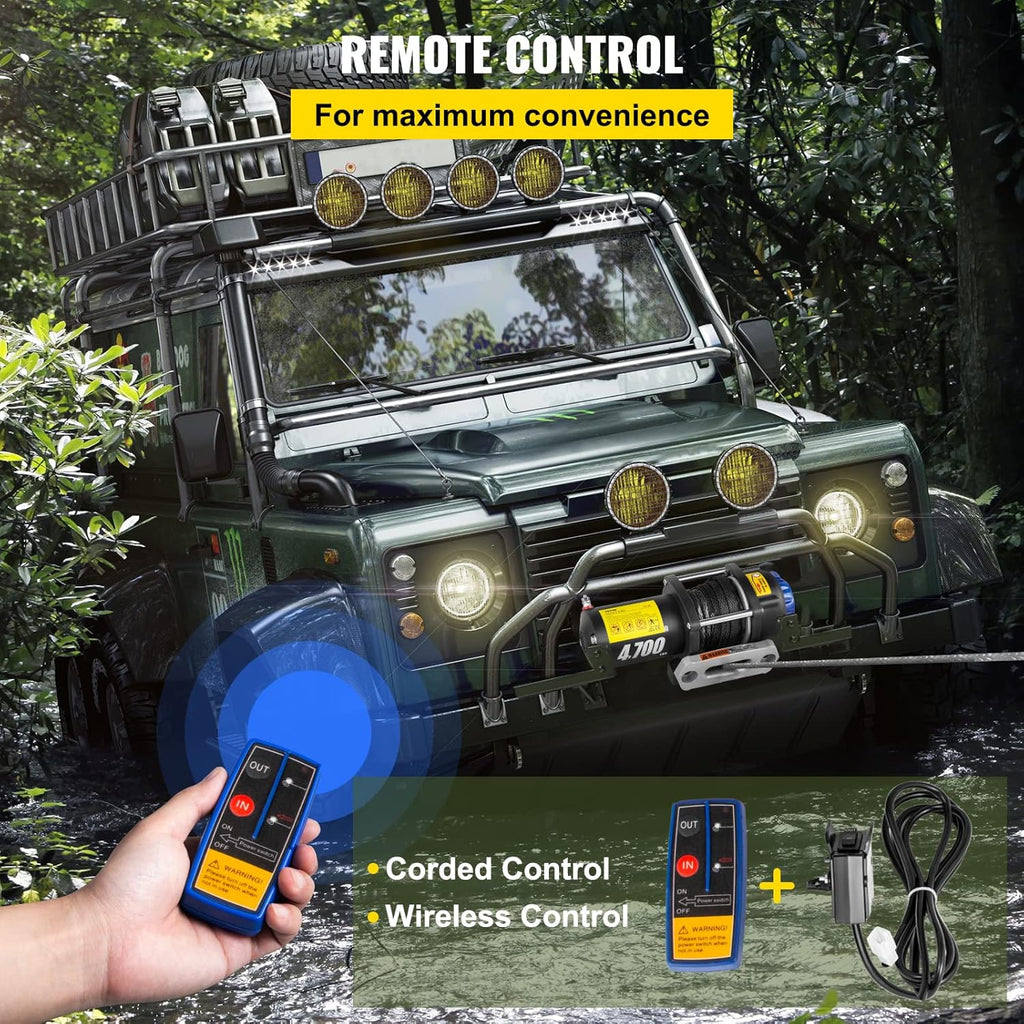 4700 lbs Capacity Electric Winch with Synthetic Rope and Wireless Remote I188
