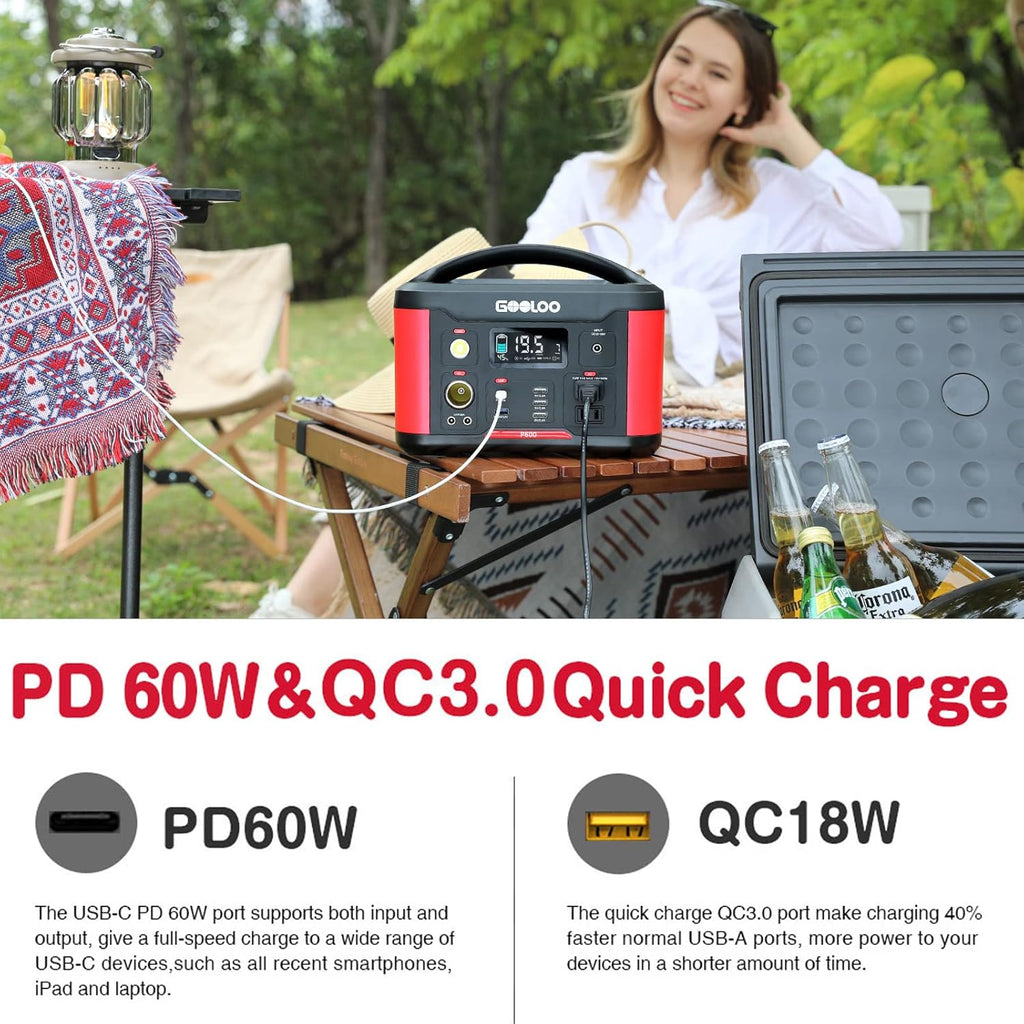 Portable Power Station 626Wh 600W AC Outlets Lithium Battery Y911