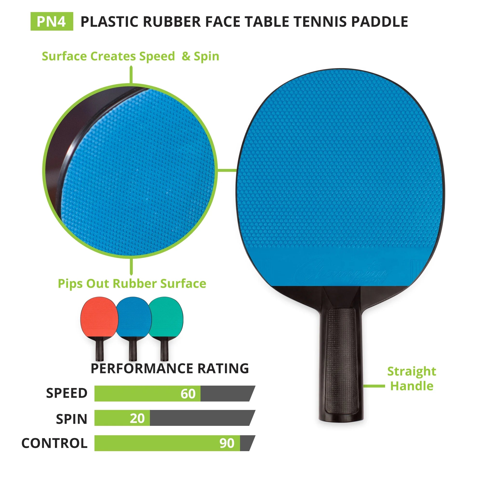 Plastic Rubber Face Table Tennis Paddle, Pack of 6 I1527