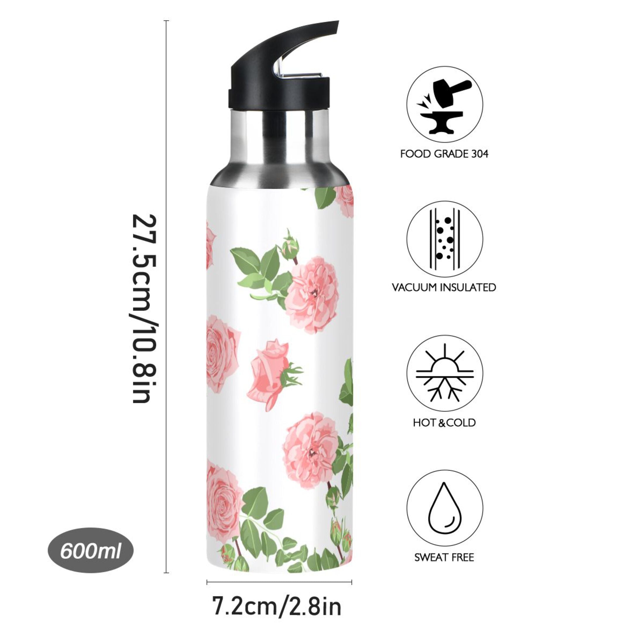 20 oz Insulated Stainless Steel Water Bottle with Straw Lid G7185