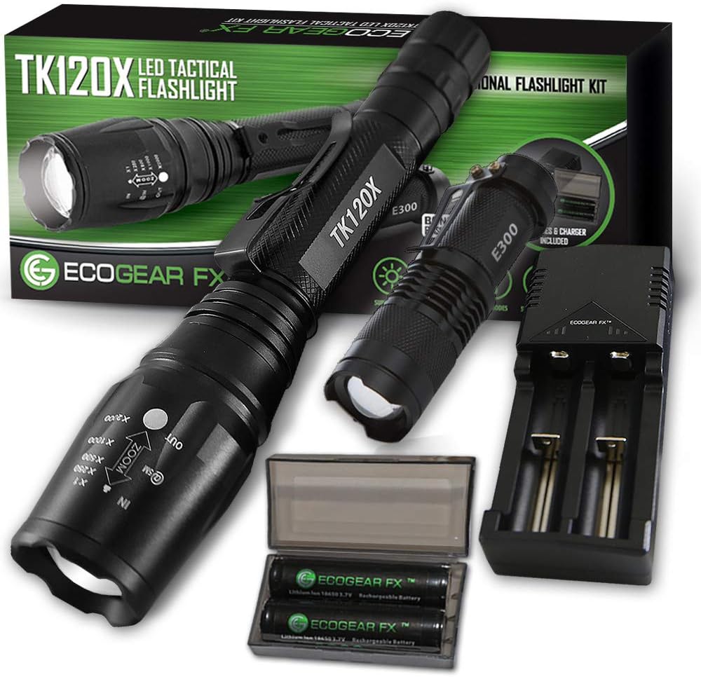 Zoomable LED Tactical Flashlight Kit with Batteries and Charger X292539