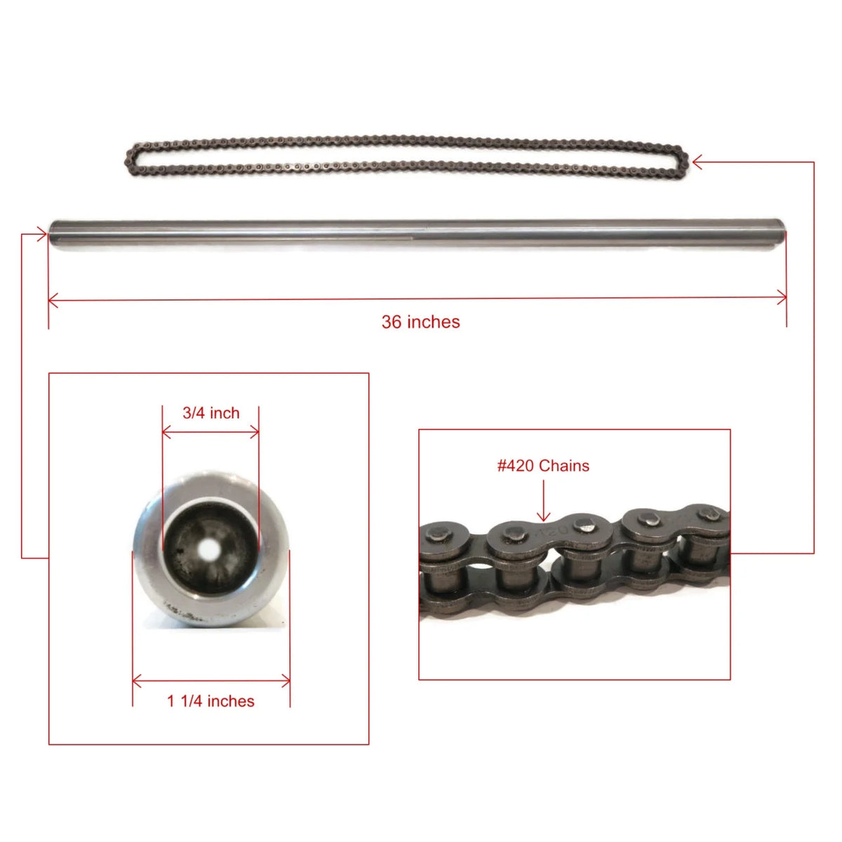 36 Inch Shaft Kit for Drift Trike Bikes with 4 Bearing Flangettes U150