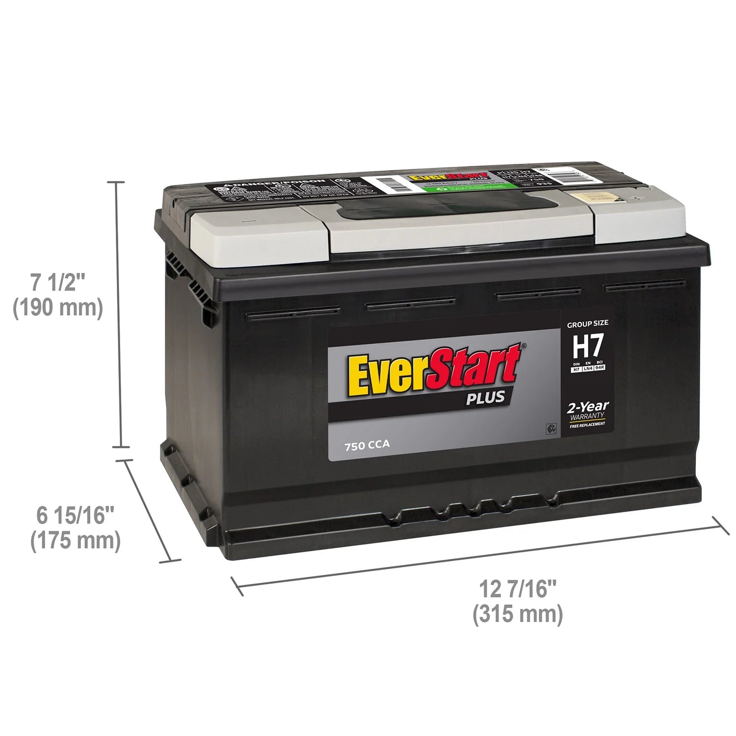 Lead Acid Automotive Battery, Group Size H7 / LN4 / 94R 12 Volt, 750 CCA O709072