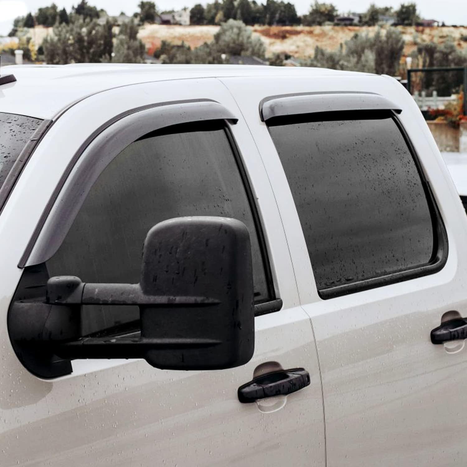 Rain Guards for GMC Sierra 2500HD/3500HD 2007-2014 Crew Cab, Tape-on Window Deflectors, 4pcs W2666