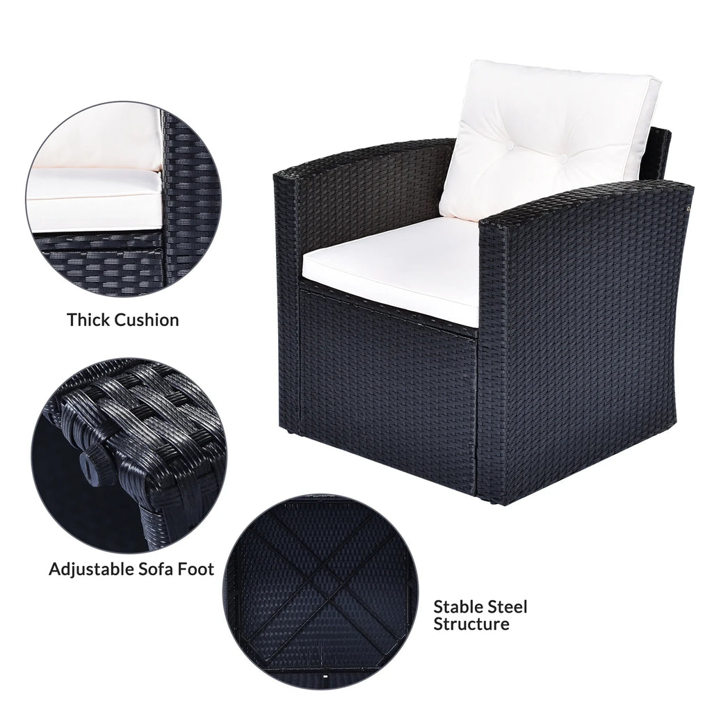6pcs Outdoor Patio Furniture Set with Coffee Table, Wicker Sofas, Ottomans, Removable Cushions (Beige) R94336