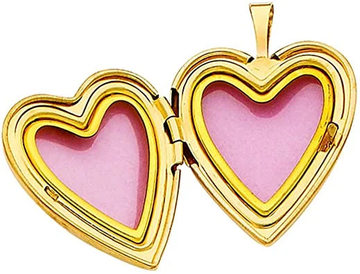 14K Yellow Gold Polished Love Heart Shaped Locket Pendants with 0.8mm Snake Chain P36721