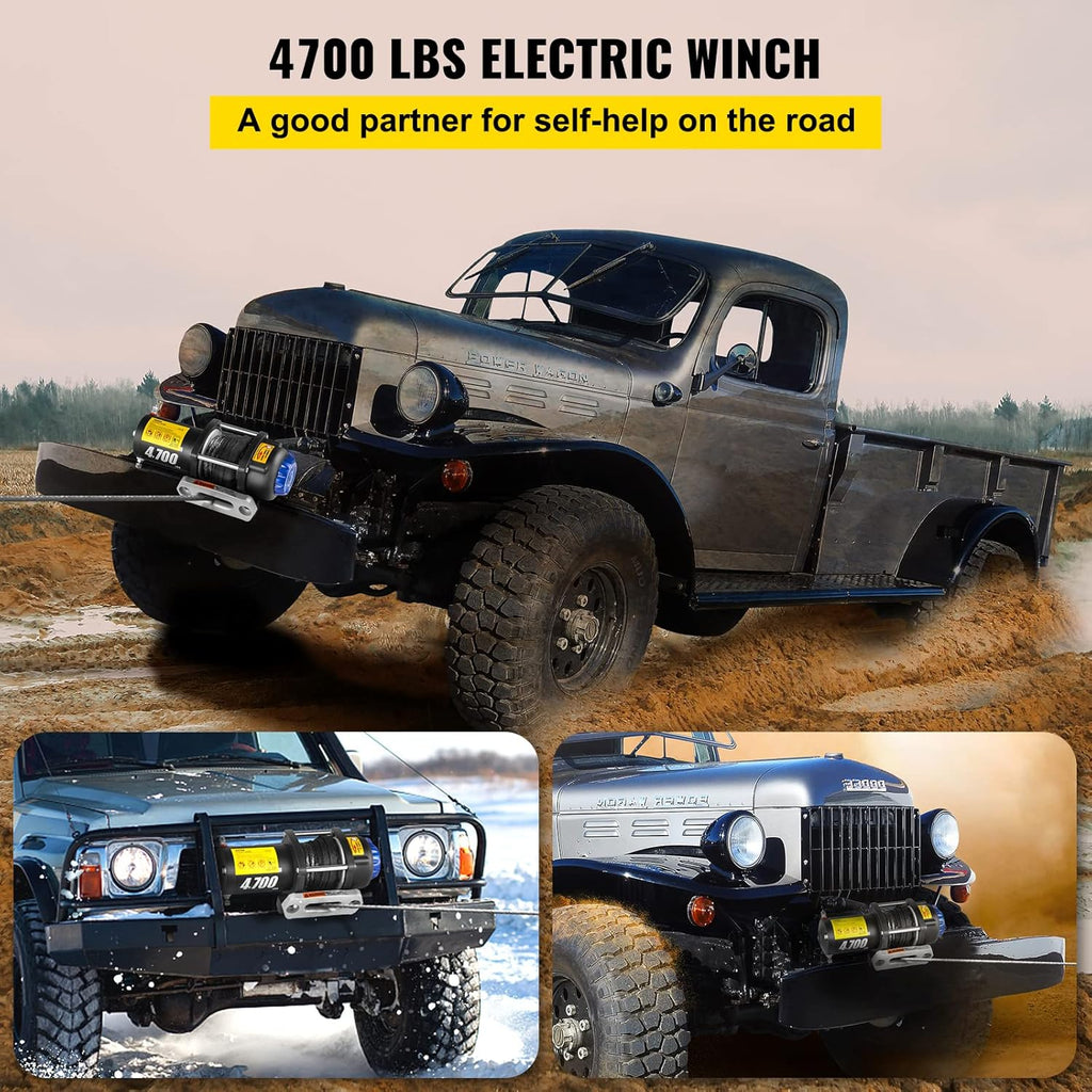 4700 lbs Capacity Electric Winch with Synthetic Rope and Wireless Remote I188