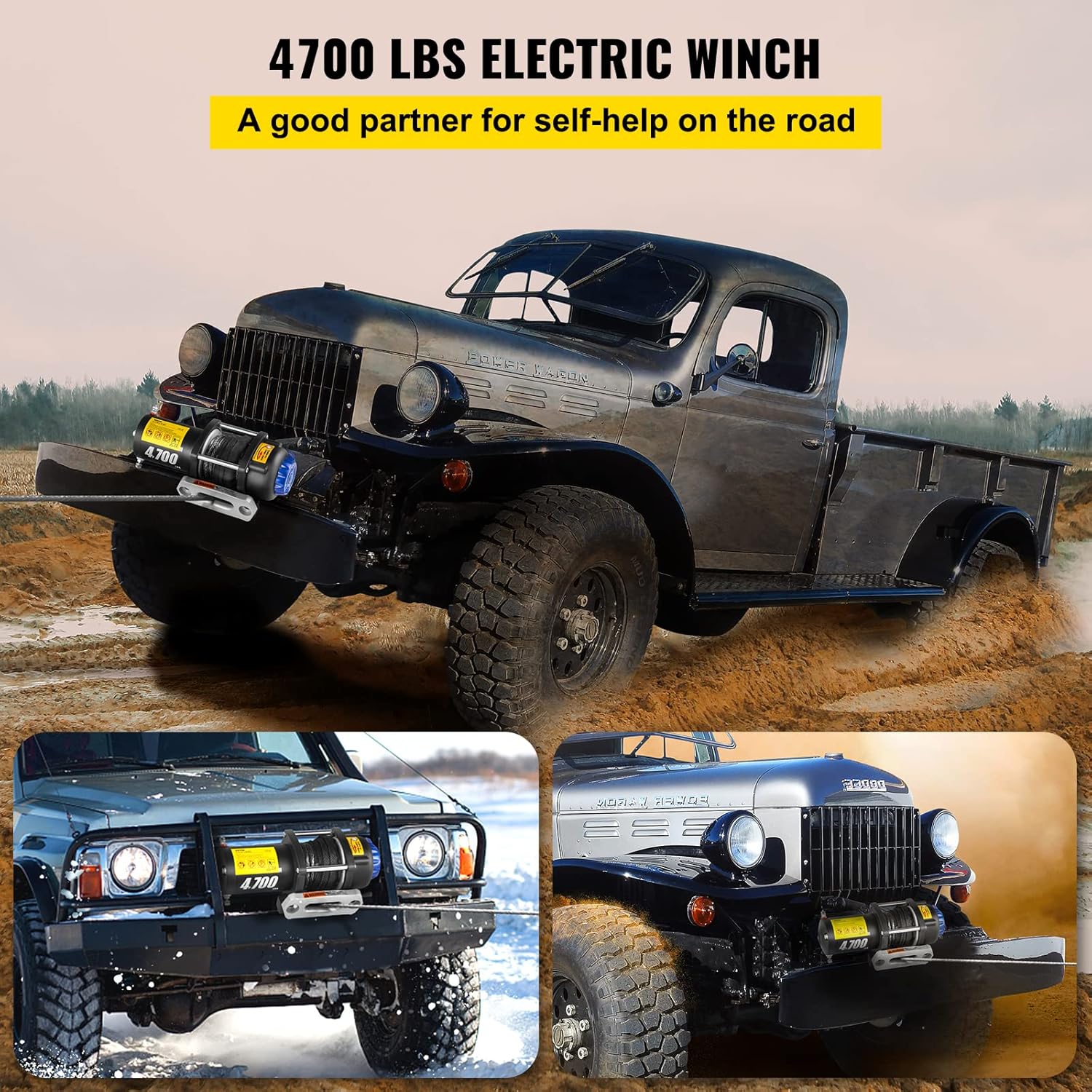 4700 lbs Capacity Electric Winch with Synthetic Rope and Wireless Remote I188