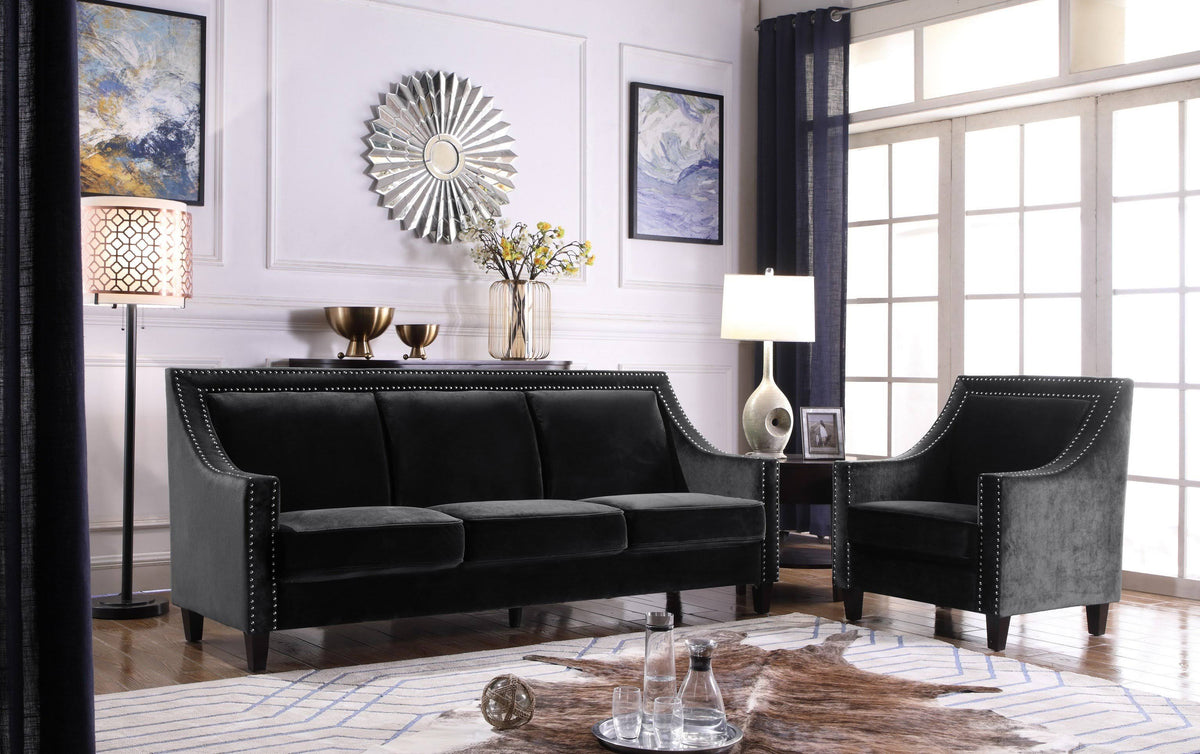 Espresso Finished Wood Legs Velvet Upholstered Swoop Arm Sofa L457