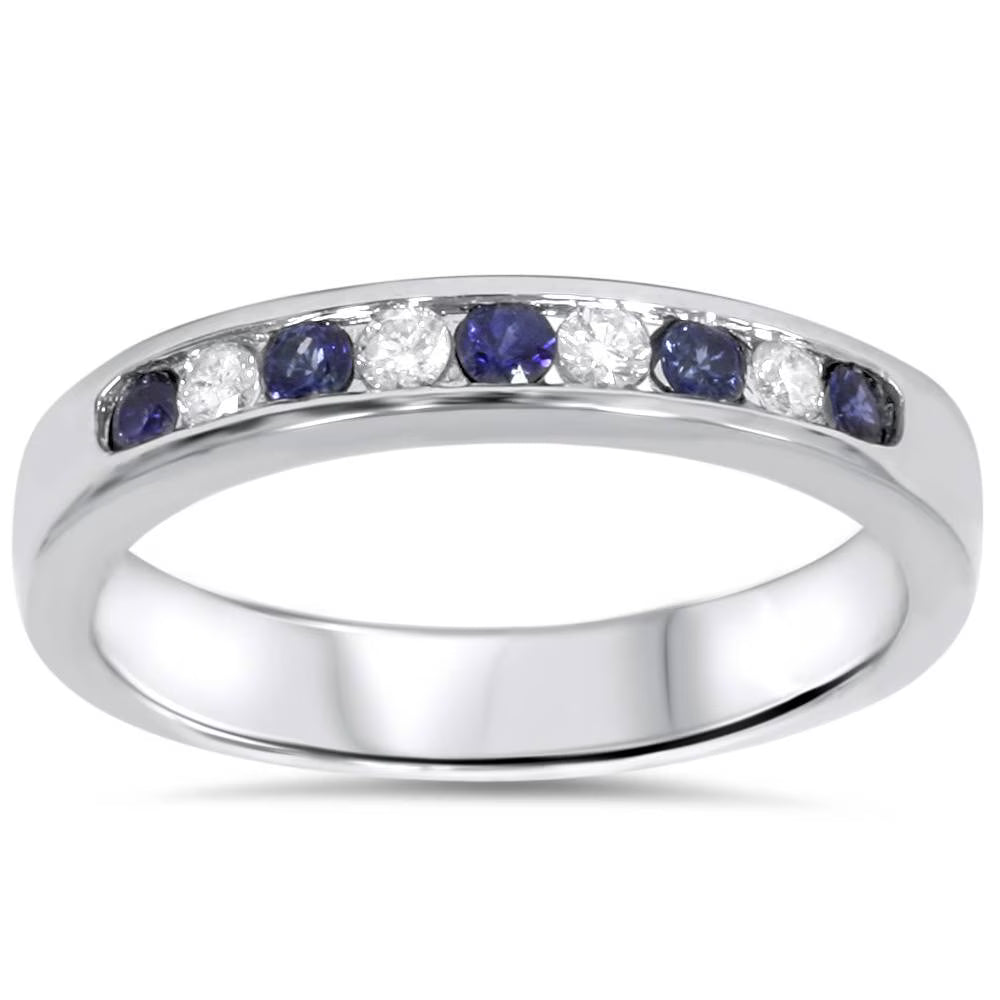 14K White Gold Sapphire Diamond Wedding Ring U837