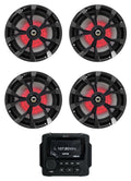 Marine Receiver with Bluetooth and 4 8" Black LED Speakers H95904