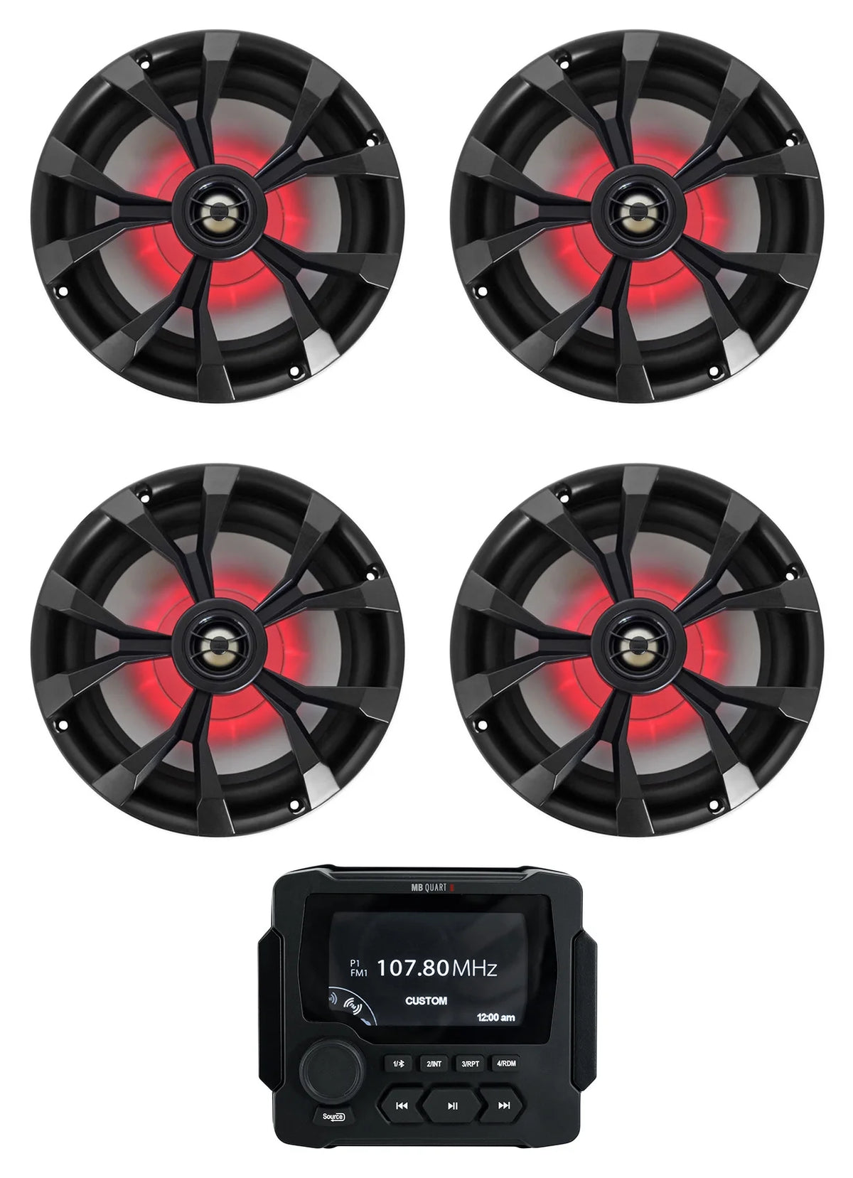 Marine Receiver with Bluetooth and 4 8" Black LED Speakers H95904