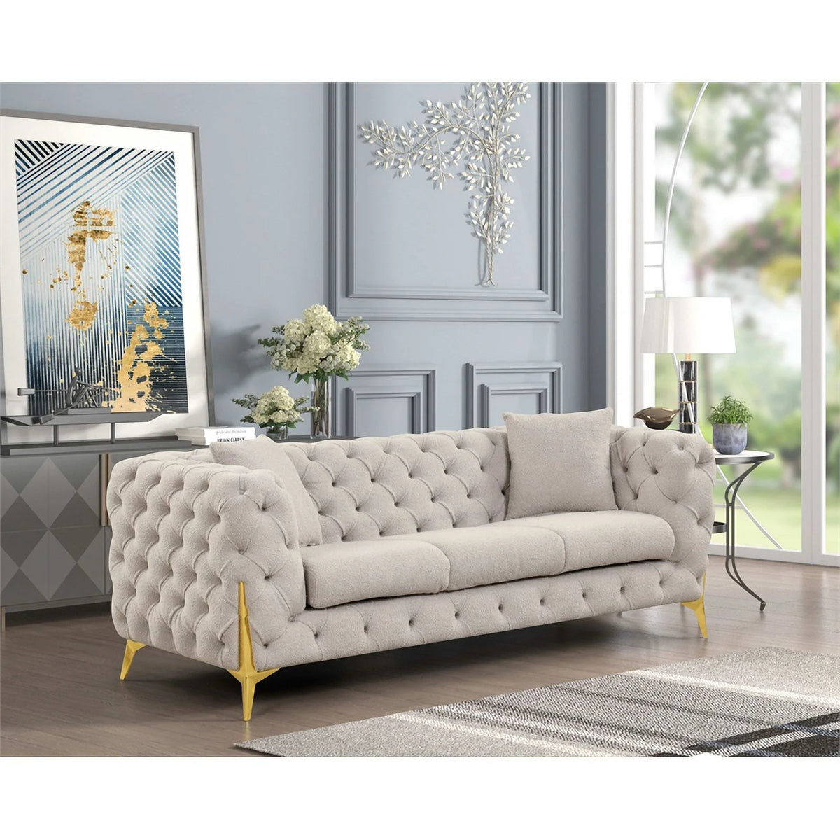 Light Gray Fabric Sofa with Gold Accent Legs X493669