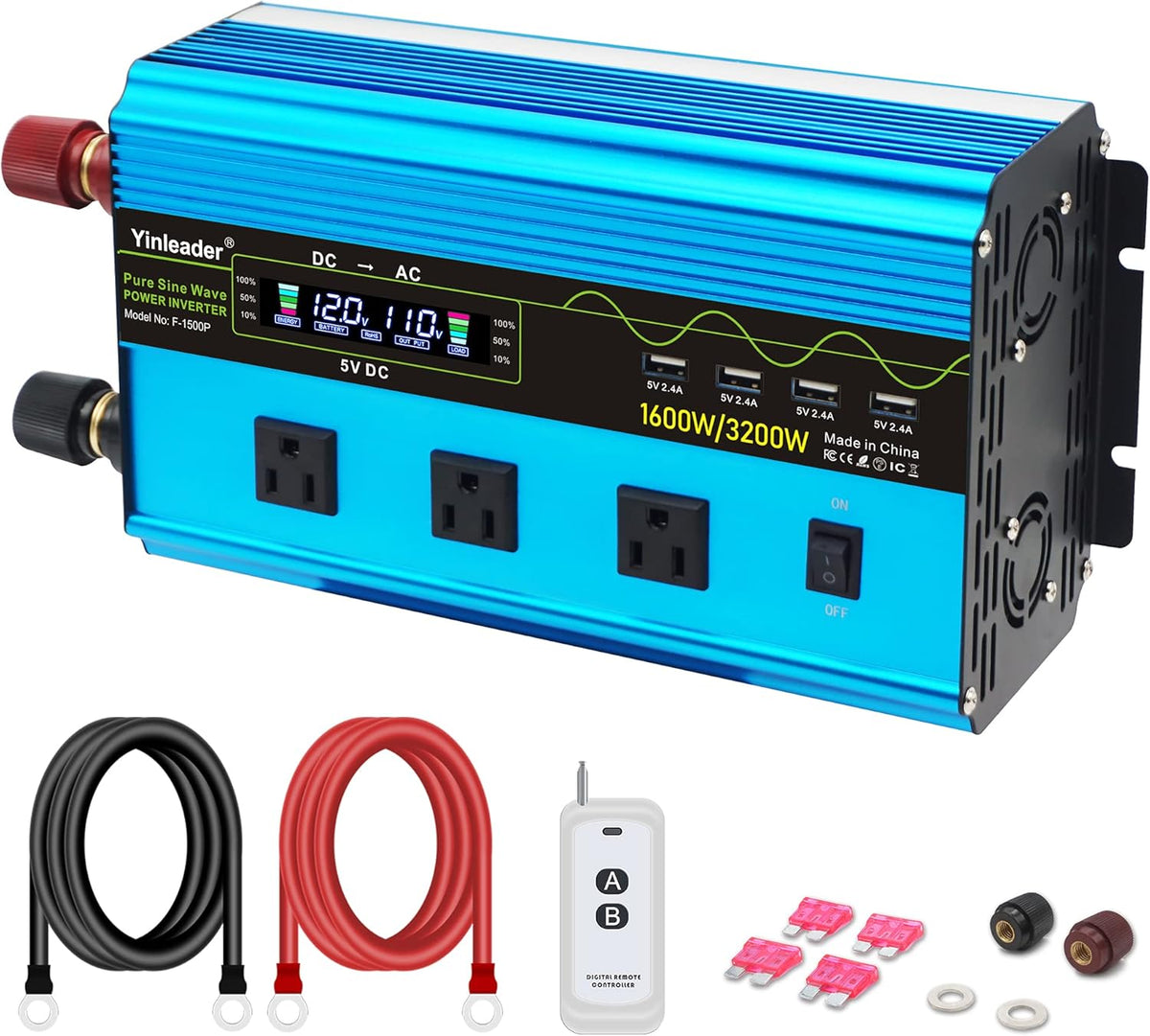 1000W Pure Sine Wave Car Power Inverter Dual AC Outlets Dual USB Charging Ports Pack of 2 N502431
