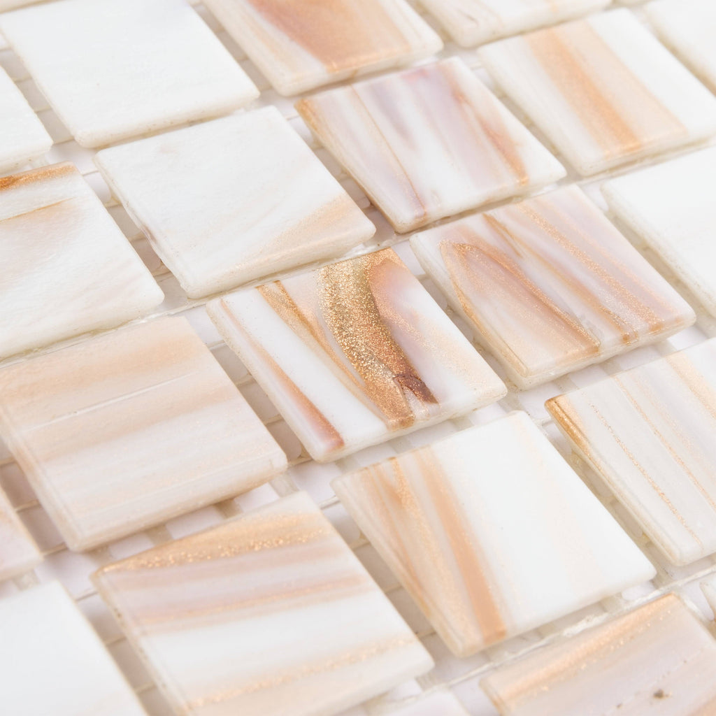 Fused Glass Mosaic Wall Tile, 12 inch x 12 inch, Brown/Tan/White/Copper H6854