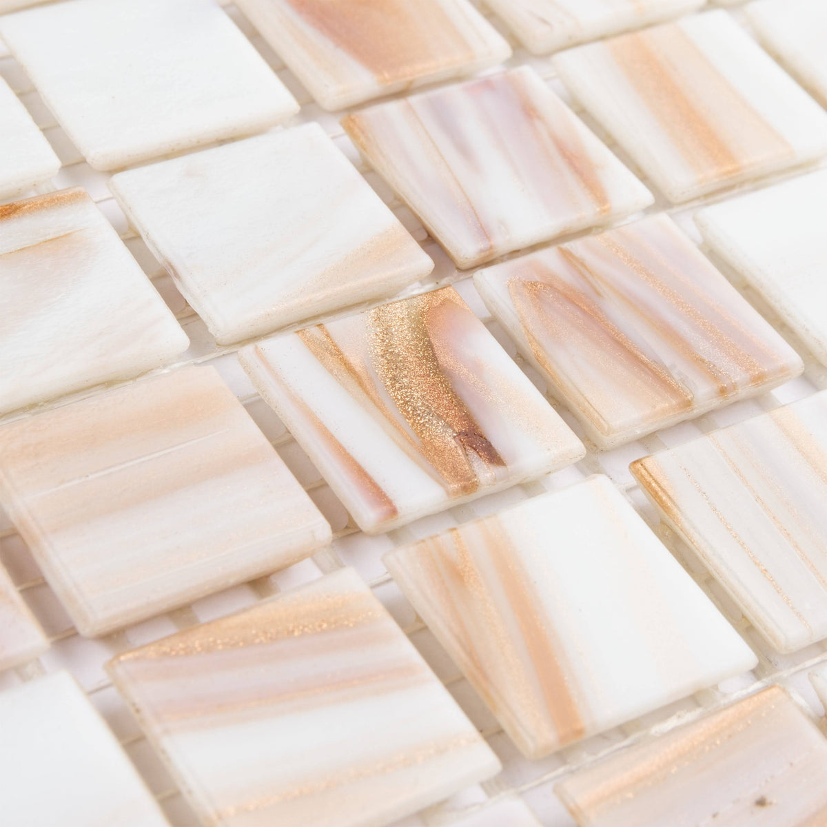 Fused Glass Mosaic Wall Tile, 12 inch x 12 inch, Brown/Tan/White/Copper H6854