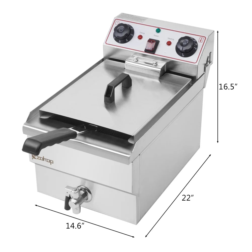 8.5QT Stainless Steel Single Tank Deep Fryer 1700W W301987