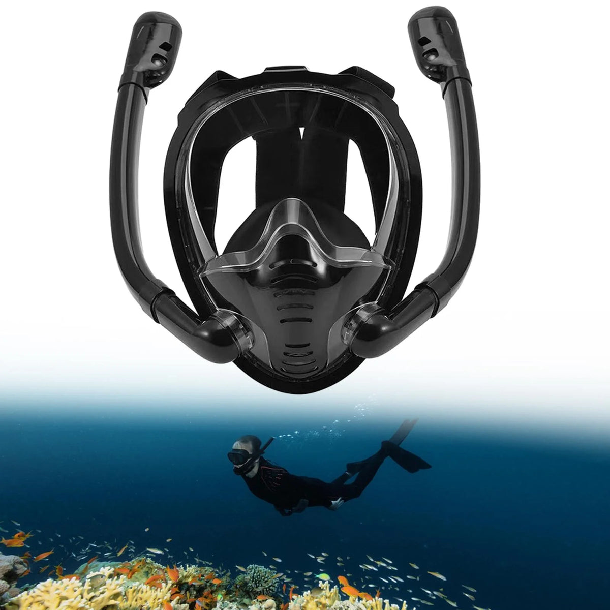 Snorkeling Double Tube Swimming Goggles with Camera Mount Black I279031
