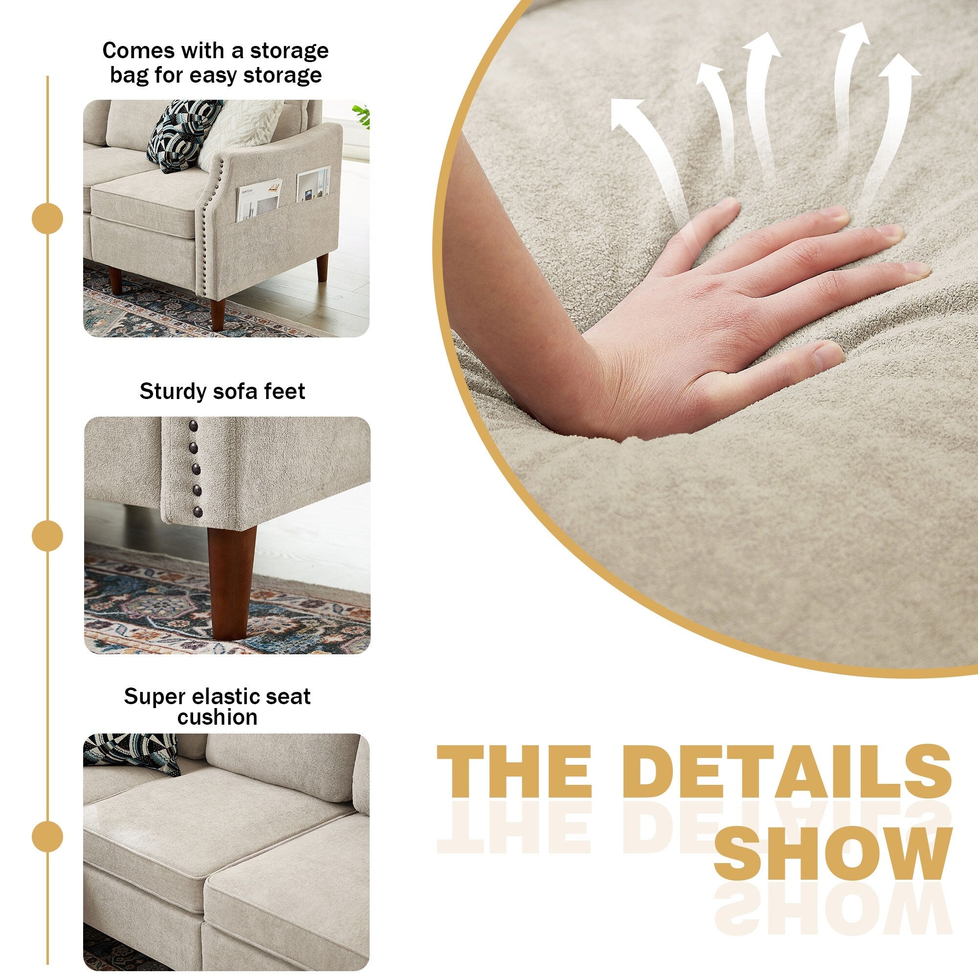 Beige L-Shaped Sectional Sofa Couch with Storage Bags X6944