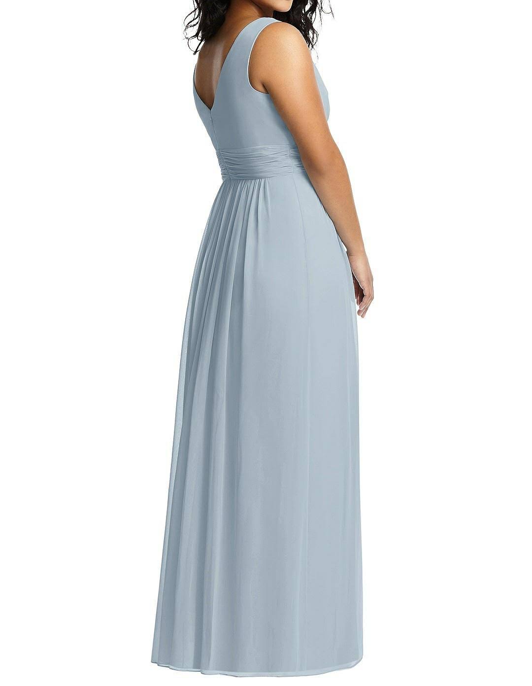 Mist Blue Shirred Chiffon Gown V728