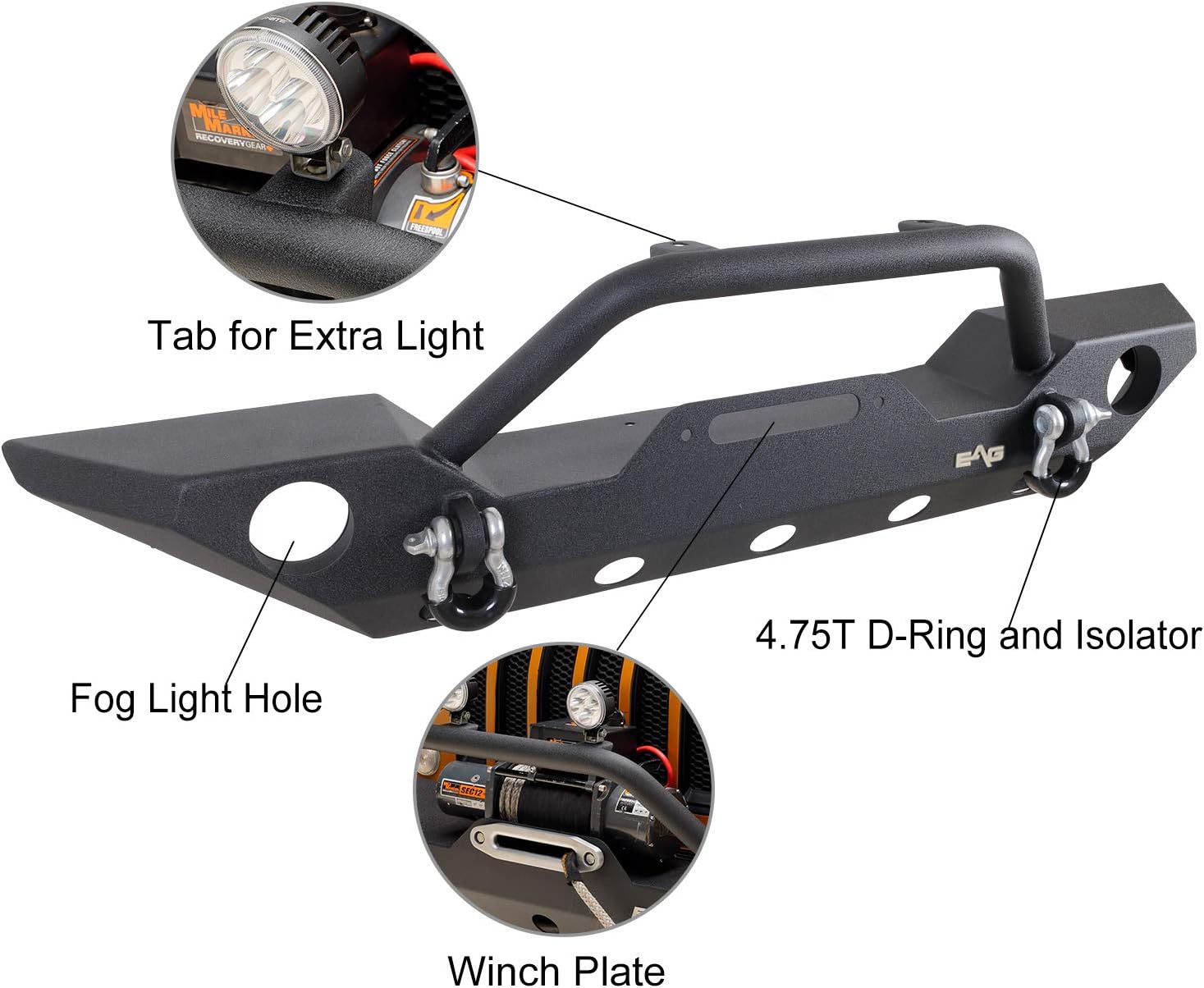 Front Bumper with Winch Plate and Fog Light Hole for Wrangler JL Y6645