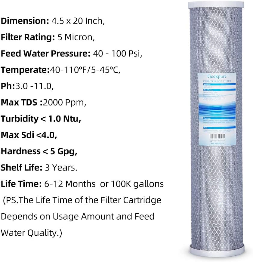 20 Inch Whole House Replacement Water Filter Cartridges PP Sediment and Block Carbon Filters 5 Micron Pack of 6 V99564