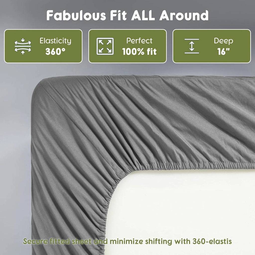 King Size 600 Thread Count Cotton Bed Sheet Set 4 PC Grey J7646