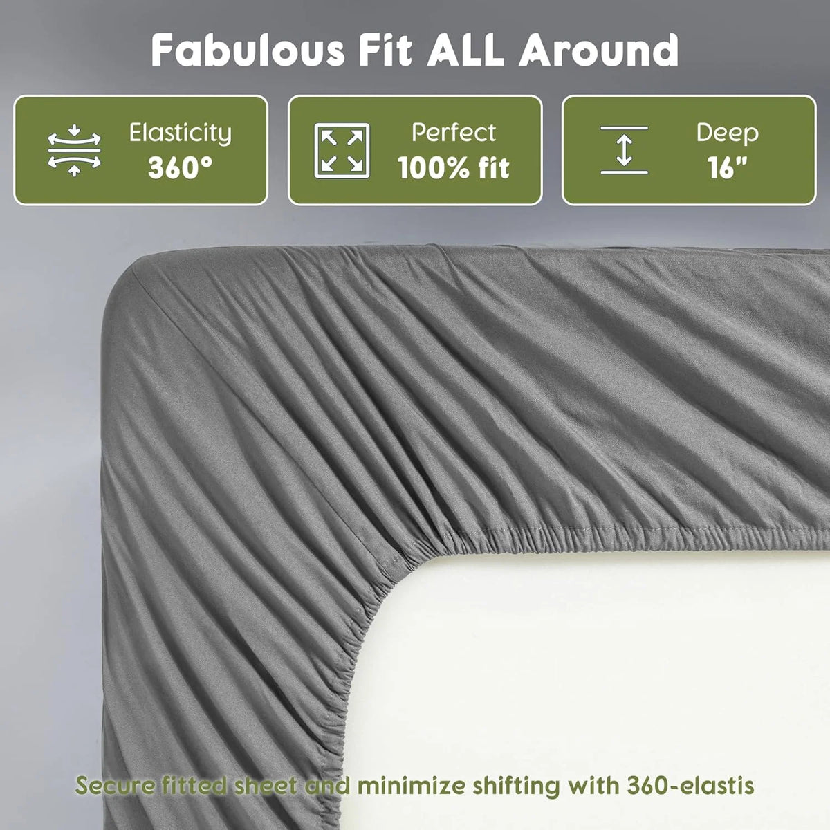 King Size 600 Thread Count Cotton Bed Sheet Set 4 PC Grey J7646