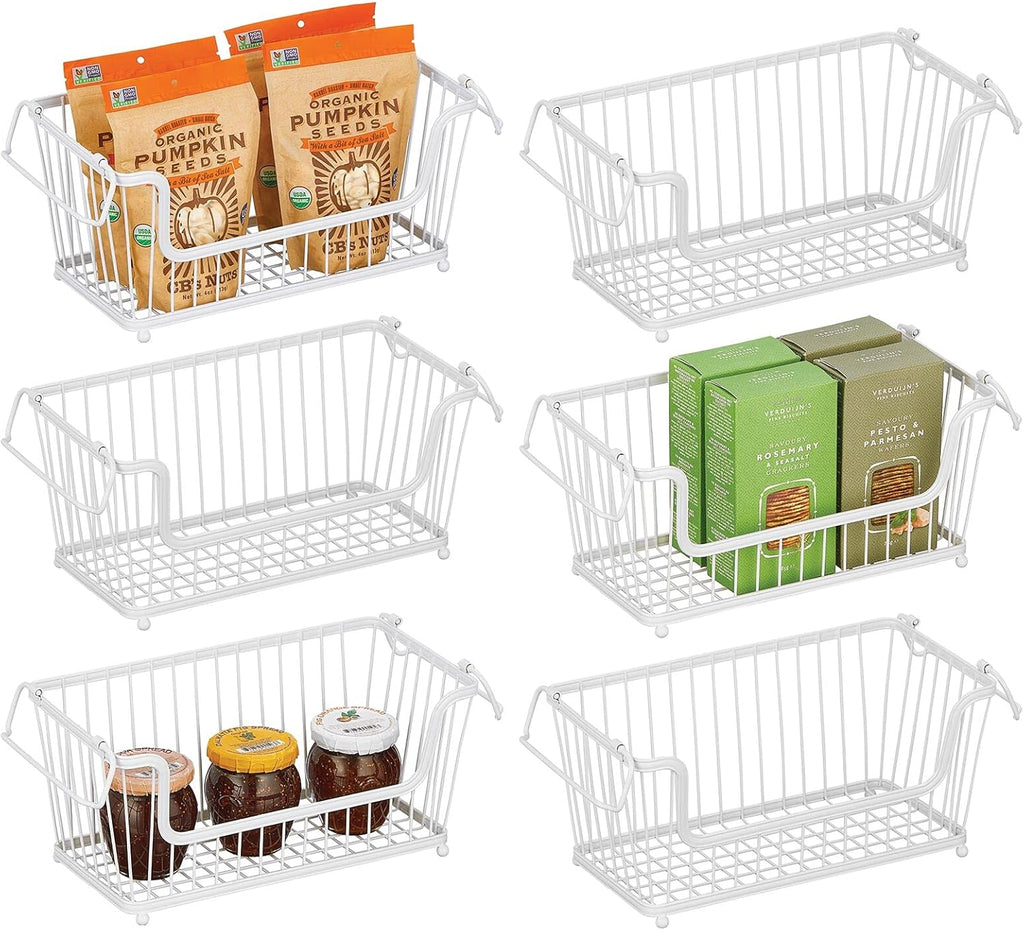 White 6 Pack Stackable Metal Wire Storage Basket with Handles Z52510